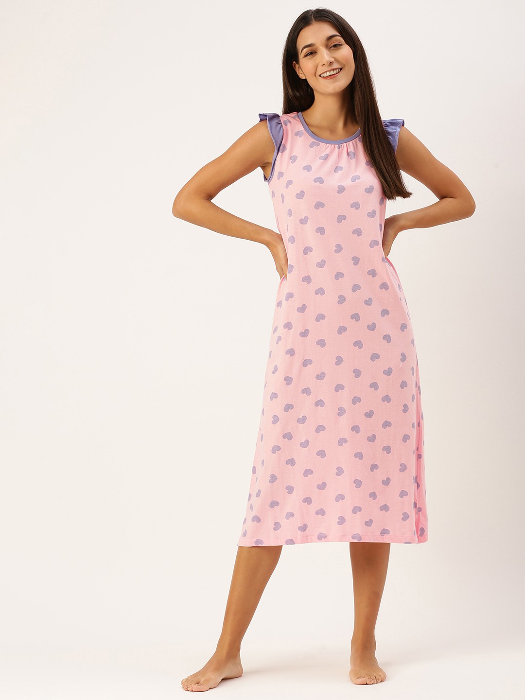 

Slumber Jill Pink Heart Printed Pure Cotton Nightdress