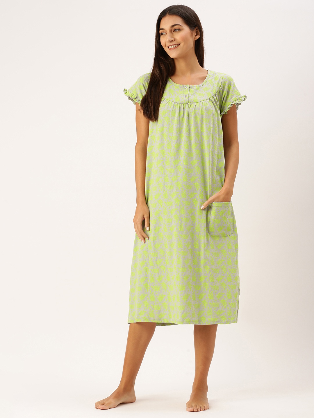 

Slumber Jill Grey Printed Pure Cotton Nightdress