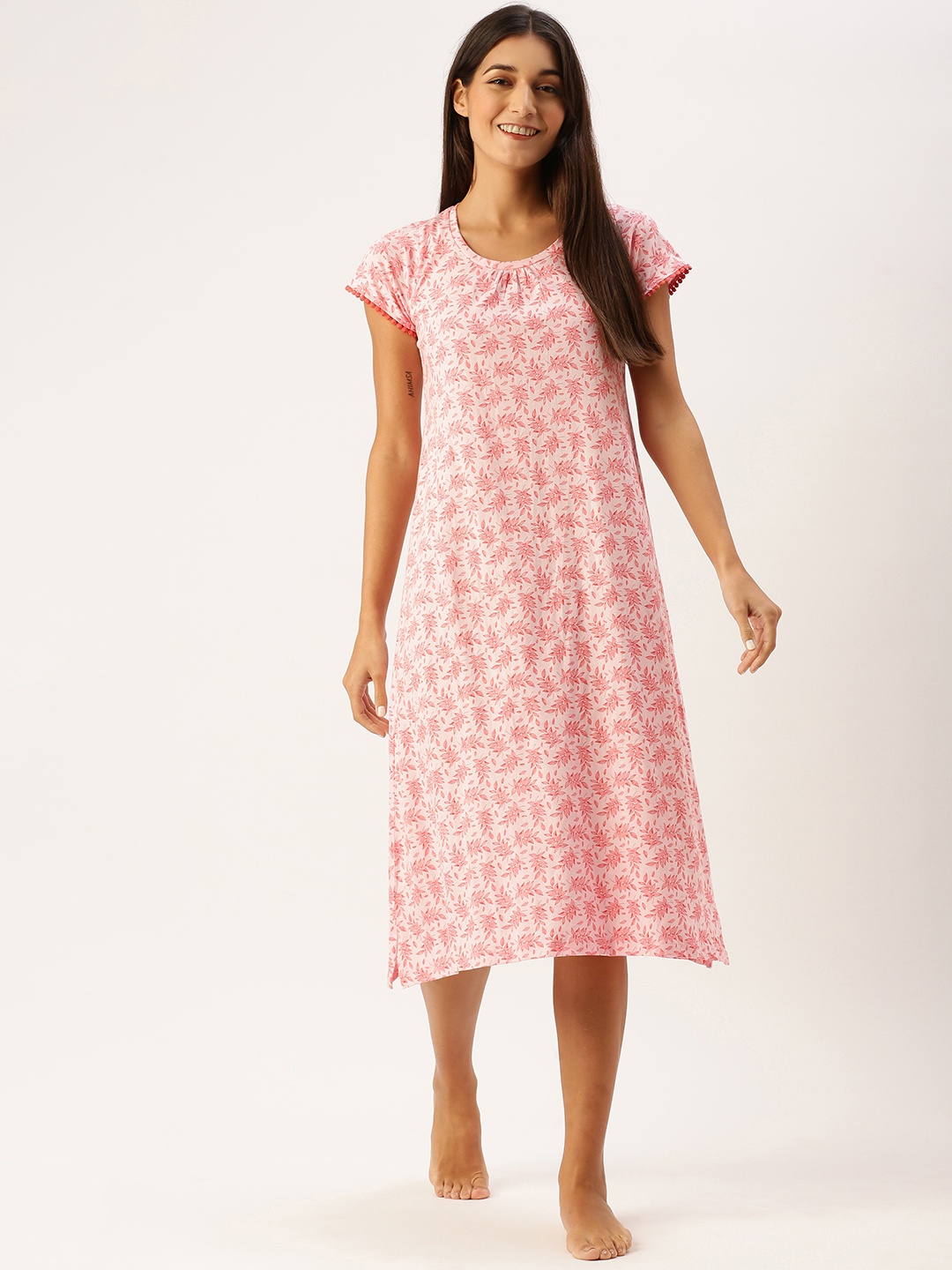 

Slumber Jill Pink Printed Pure Cotton Nightdress