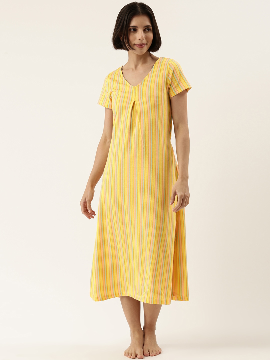 

Slumber Jill Yellow Striped Pure Cotton Nightdress