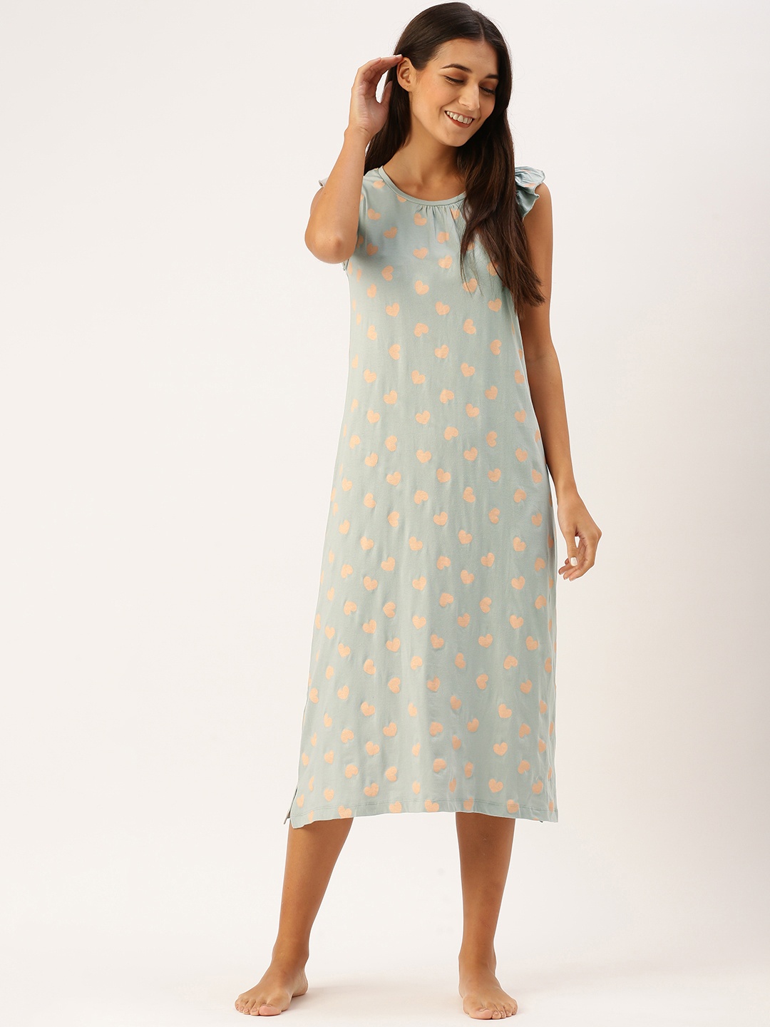 

Slumber Jill Grey Heart Printed Pure Cotton Nightdress