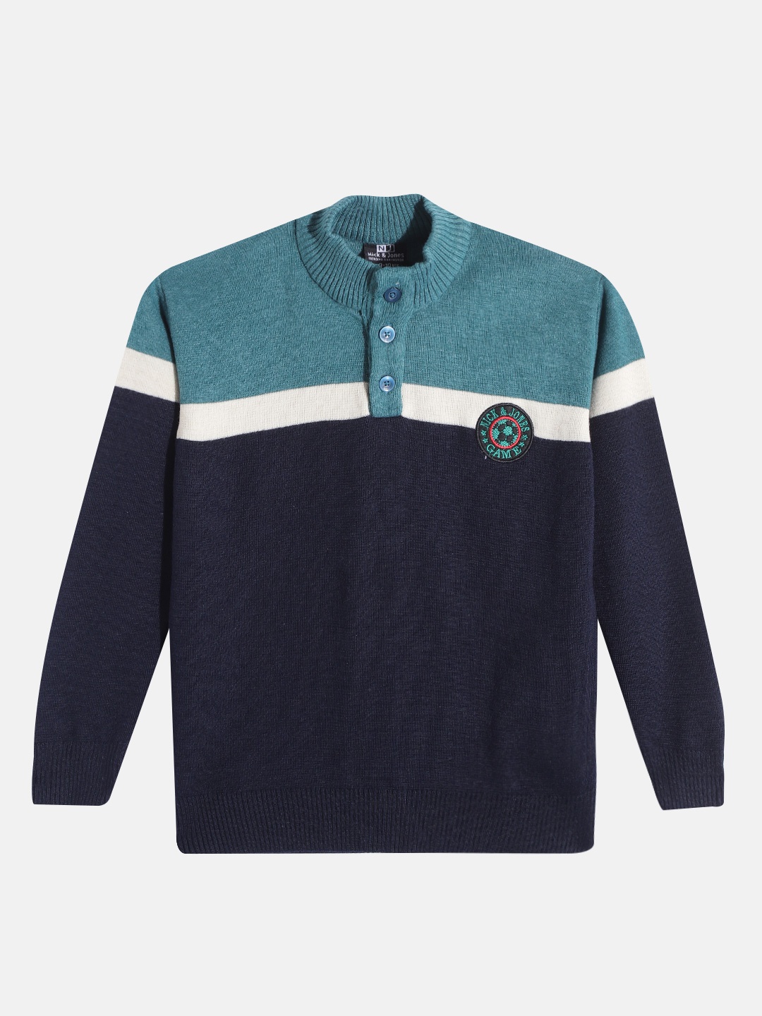 

Nick and Jones Boys Colourblocked Pullover with Applique Detail, Navy blue
