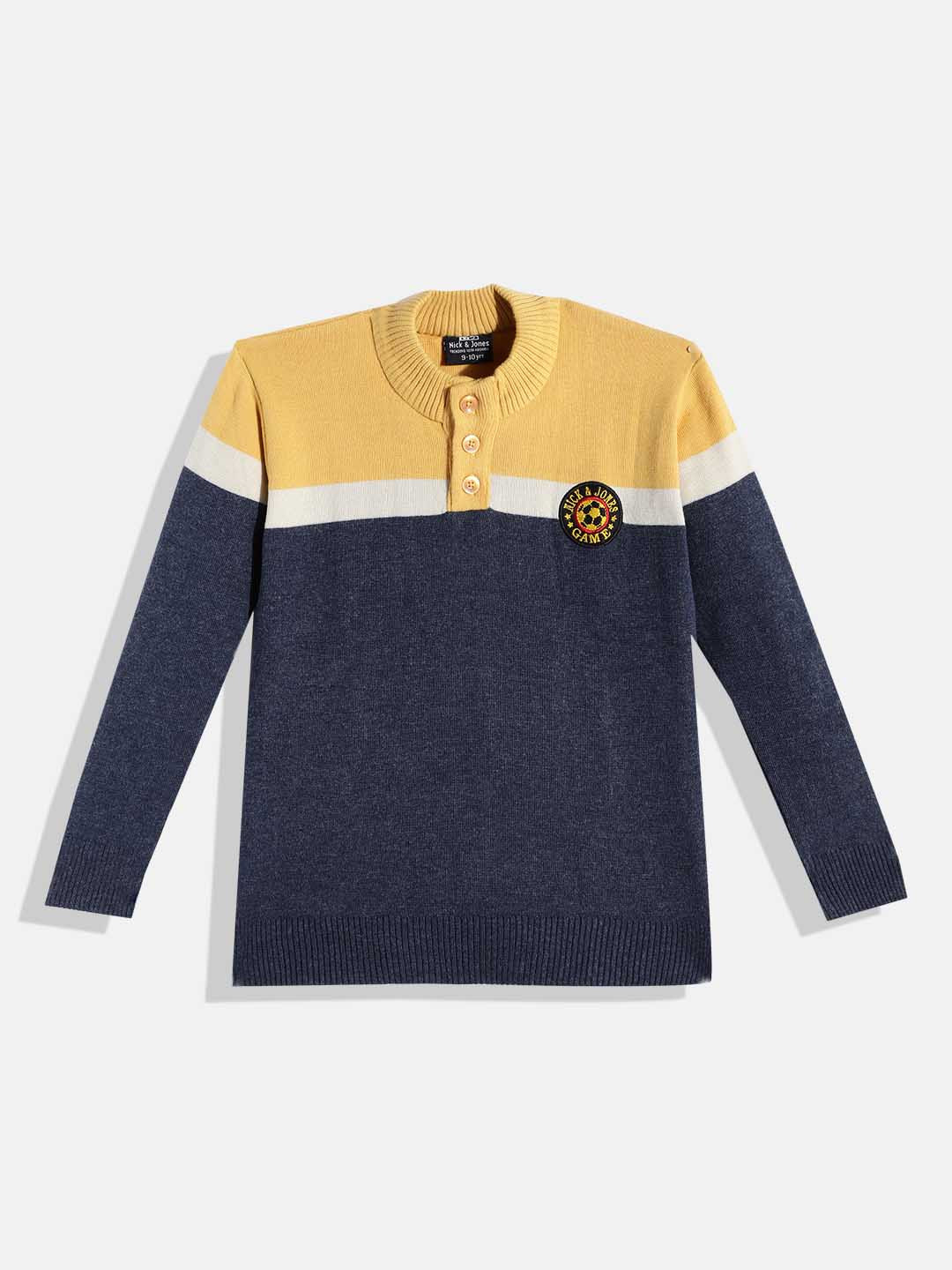 

Nick and Jones Boys Colourblocked Henley Neck Pullover, Blue