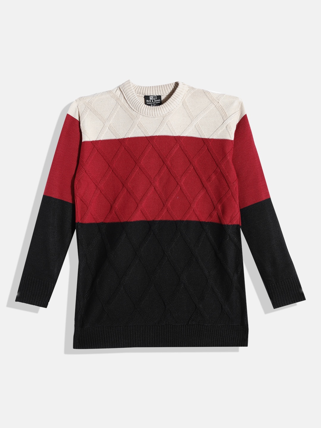 

Nick and Jones Boys Striped Argyle Weave Ribbed Round Neck Pullover, Maroon