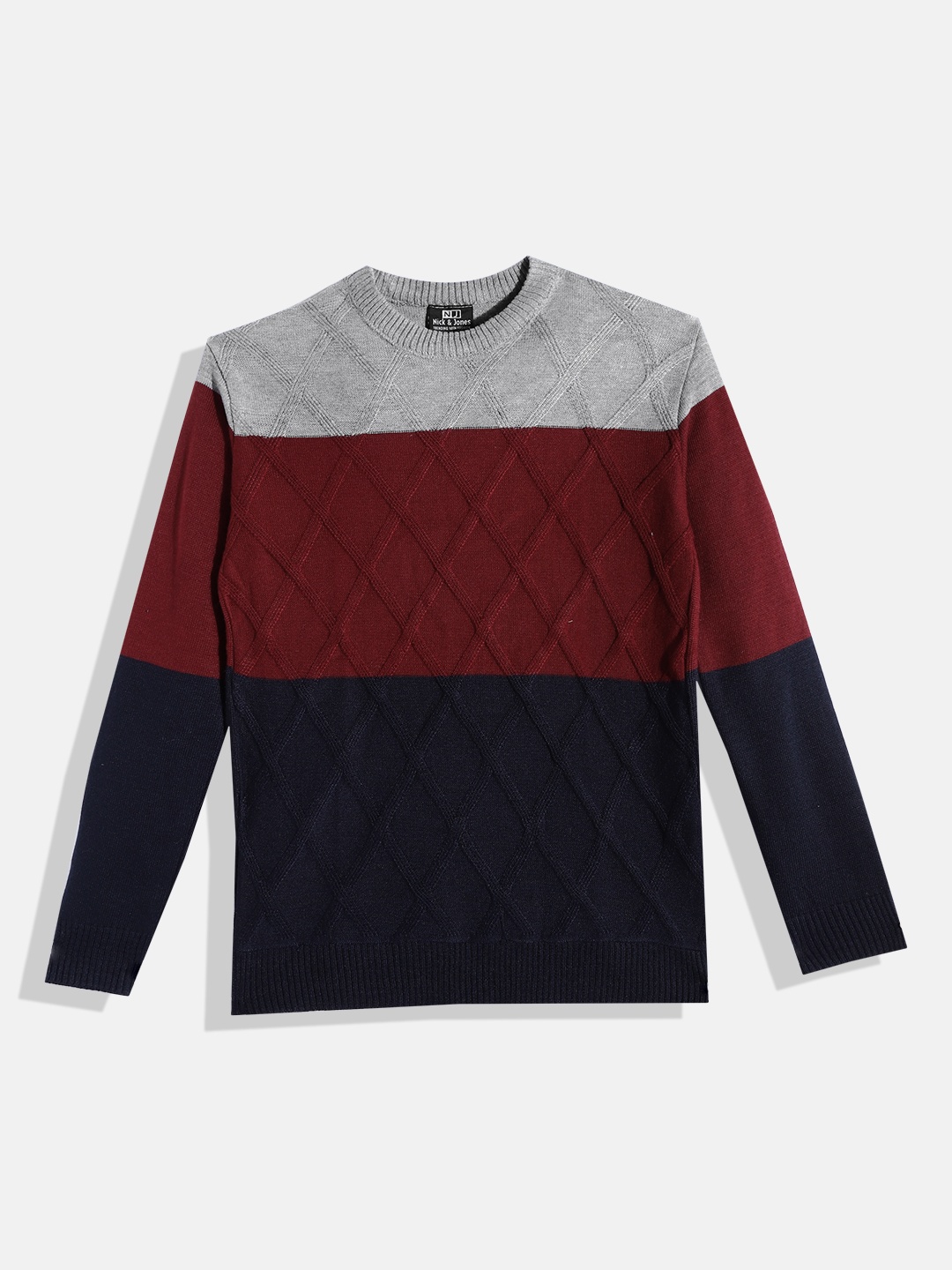 

Nick and Jones Boys Striped Argyle Weave Ribbed Round Neck Pullover, Maroon