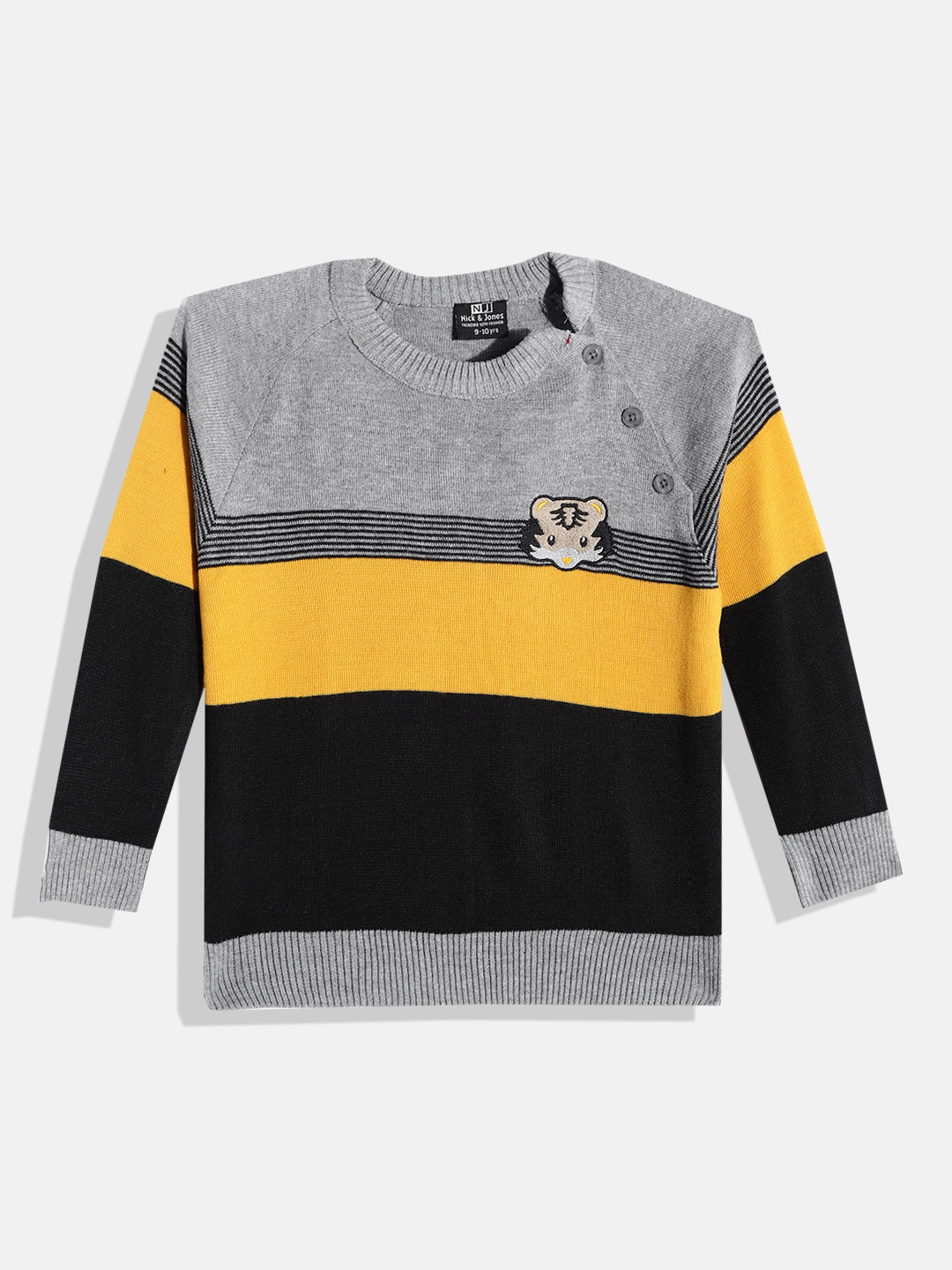 

Nick and Jones Boys Striped Ribbed Round Neck Pullover, Grey