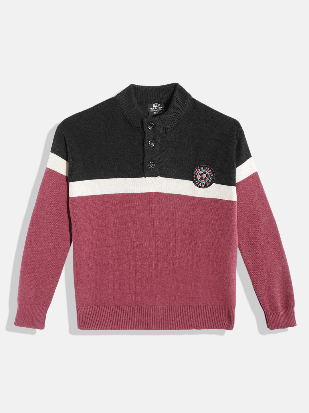 

Nick and Jones Boys Colourblocked Mock Collar Fleece Pullover, Rose