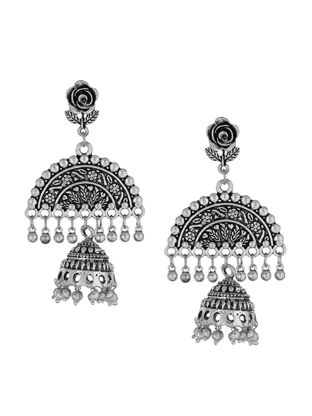 

Mali Fionna Silver-Toned Contemporary Jhumkas Earrings