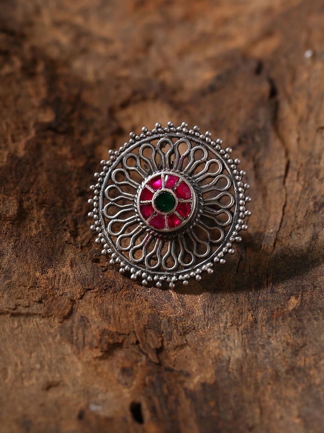 

ADORN by Nikita Ladiwala 925 Sterling Silver & Pink Stone-Studded Finger Ring