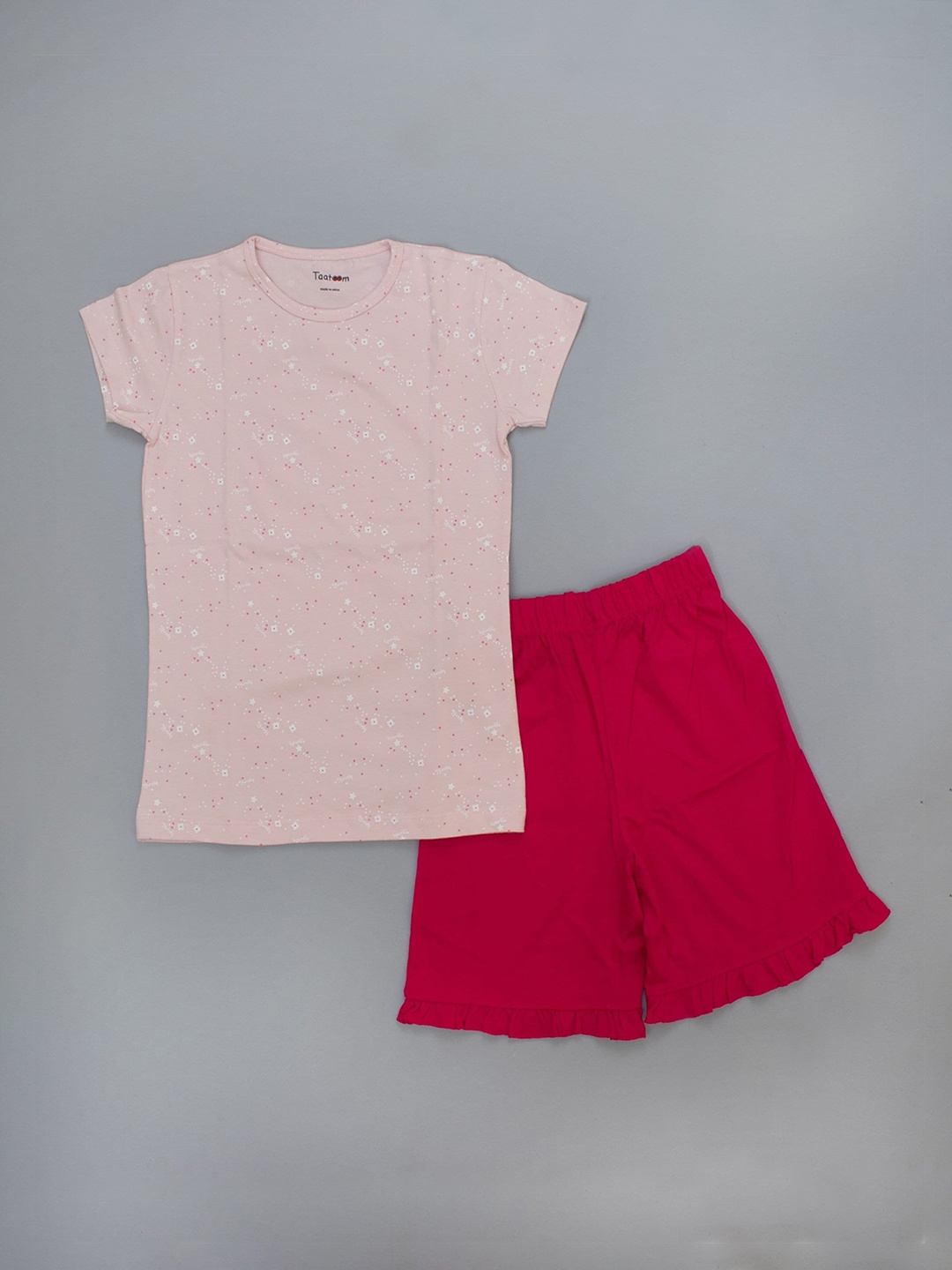 

Taatoom Girls Pink Printed Pure Cotton Shorts Night suit