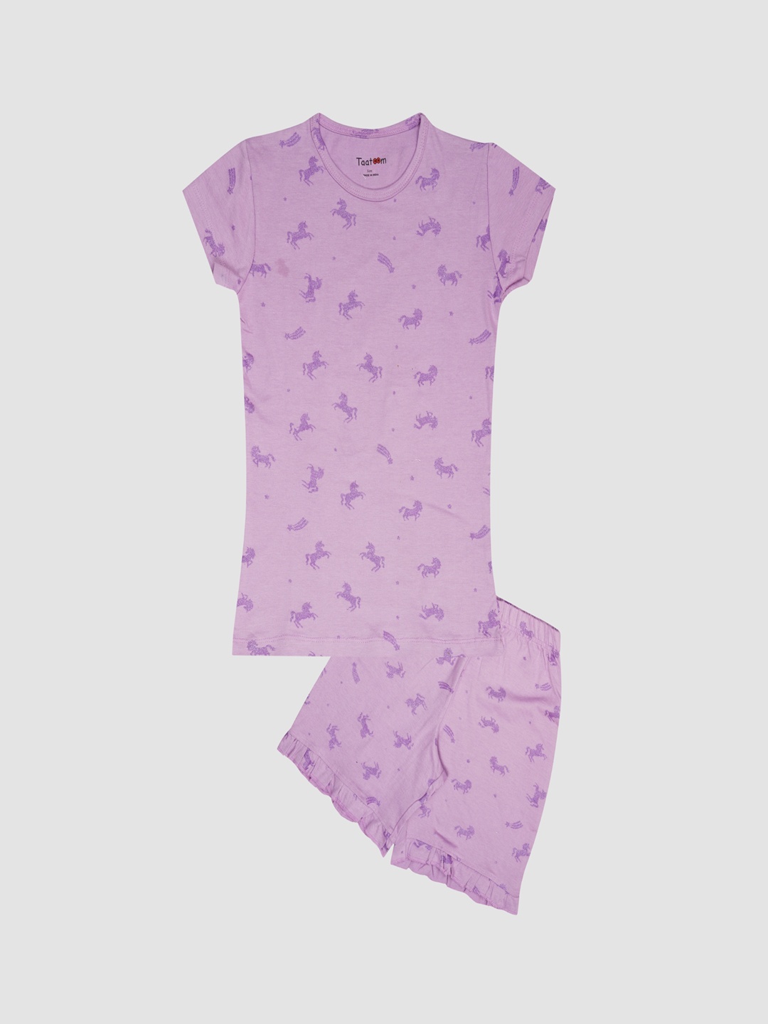 

Taatoom Girls Violet Printed Cotton Night suit