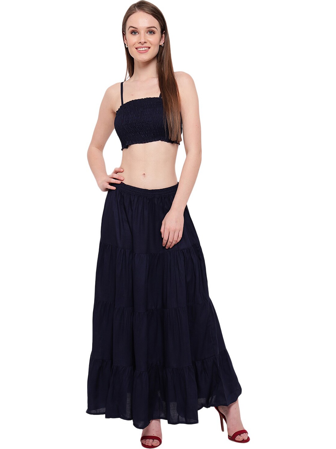 

Aawari Black Smocked Crop Top