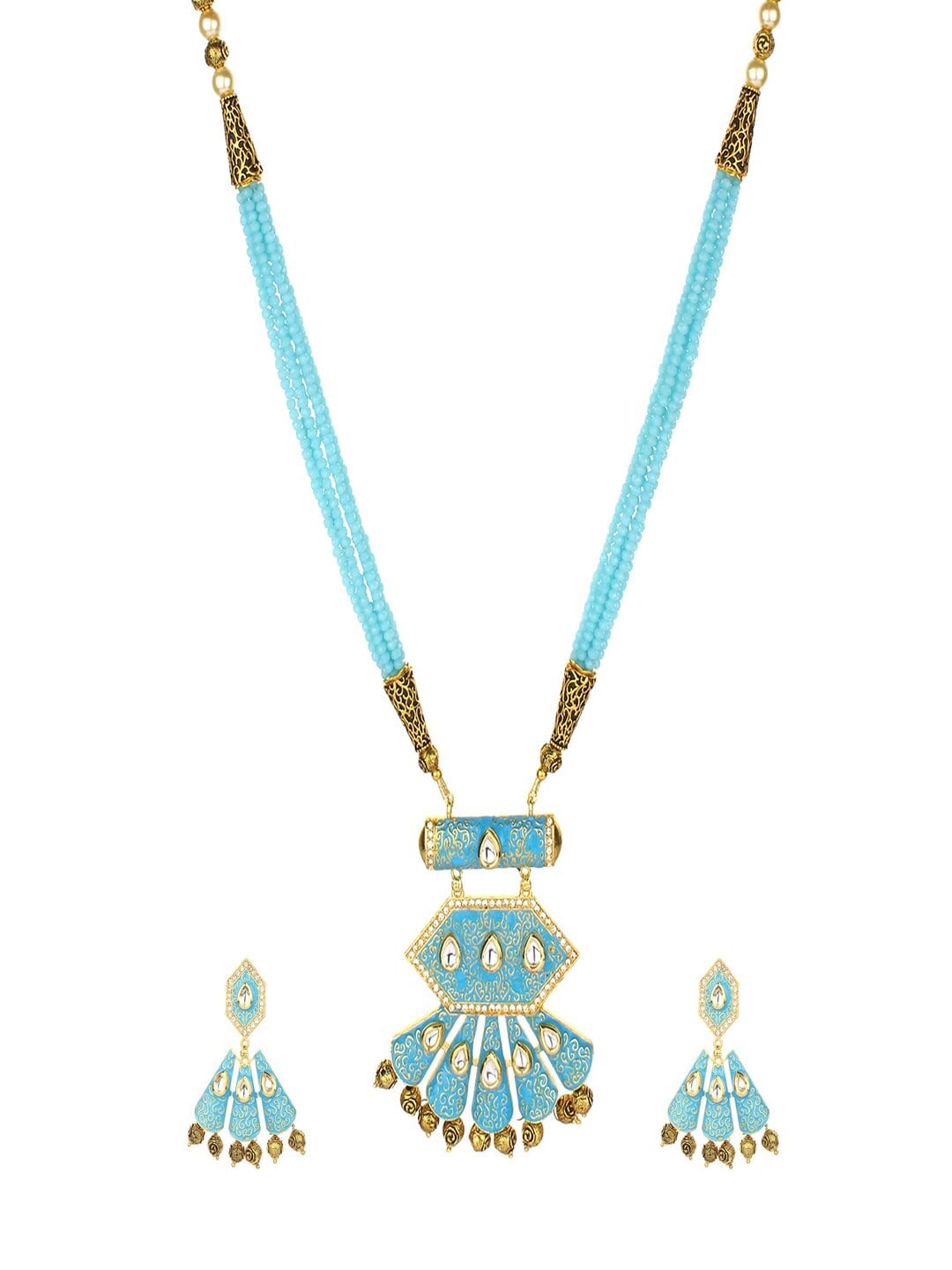 

Runjhun Gold-Plated Turquoise Blue Kundan Studded Traditional Jewellery Set