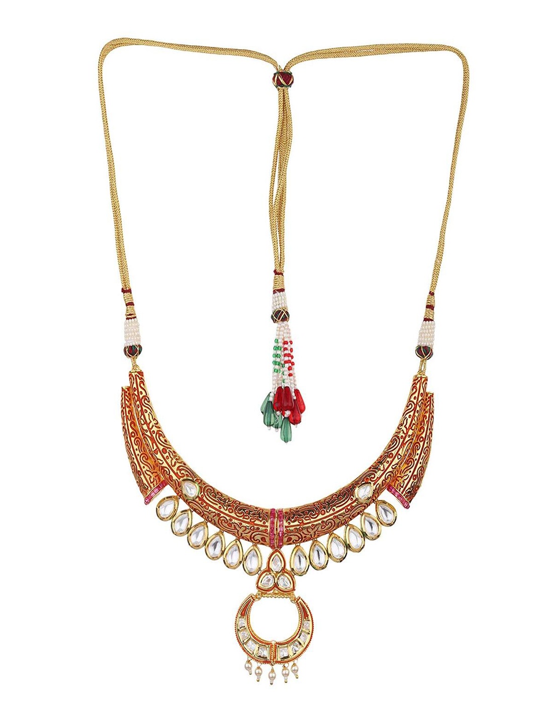 

Runjhun Gold-Plated Maroon Kundan Stone-Studded Jewellery Set