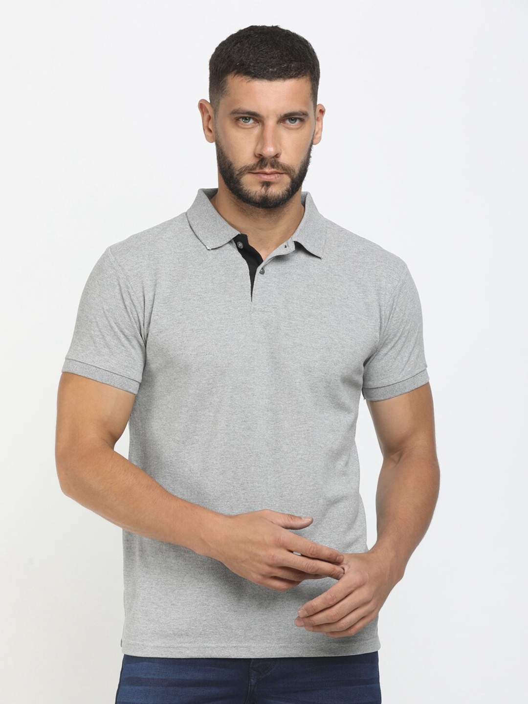 

V-Mart Men Grey Melange Polo Collar T-shirt