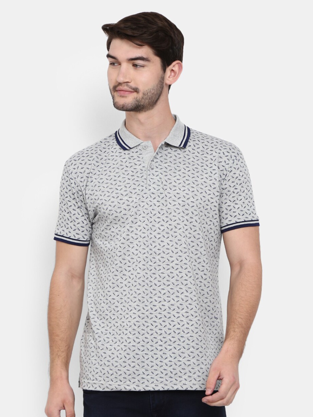 

V-Mart Men Grey Printed Polo Collar T-shirt