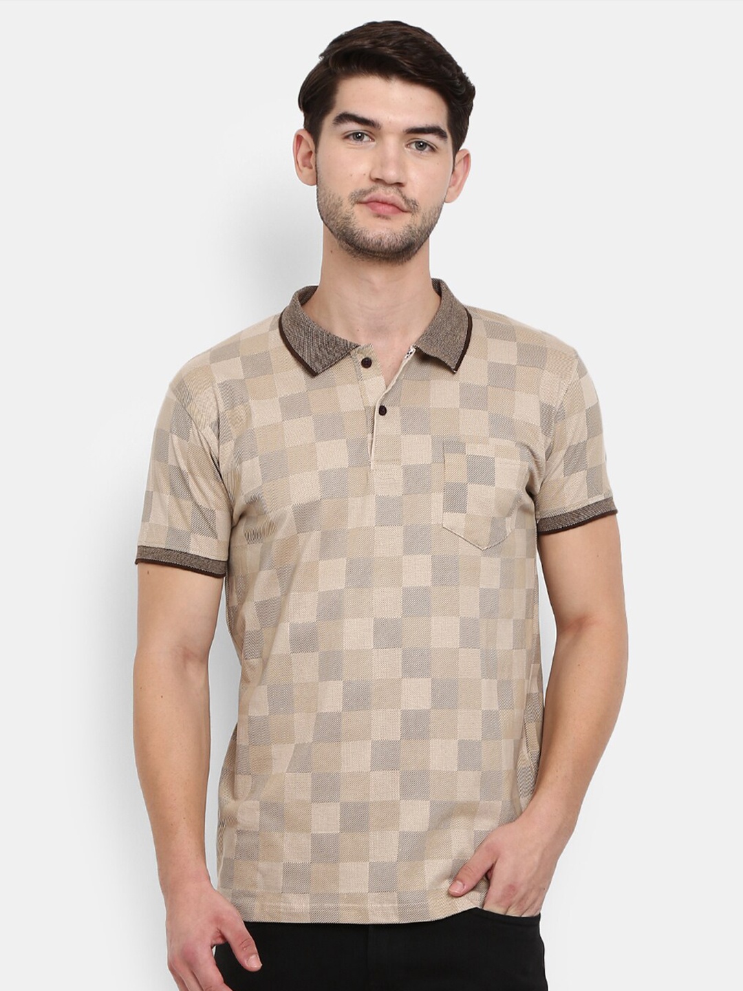 

V-Mart Men Brown & silver lining Printed Polo Collar T-shirt