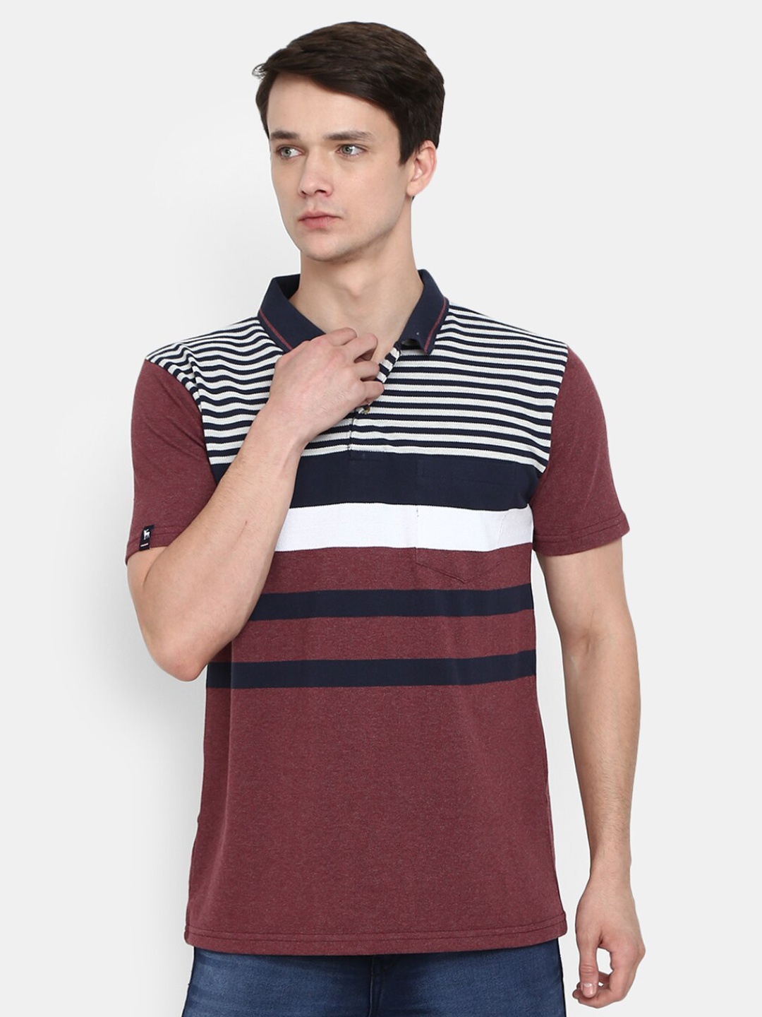 

V-Mart Men Maroon Striped Polo Collar T-shirt