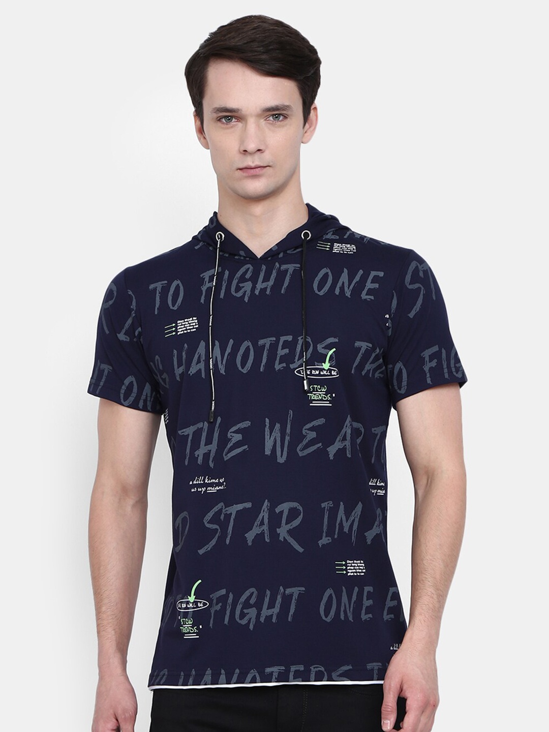 

V-Mart Men Blue Typography Printed Slim Fit T-shirt