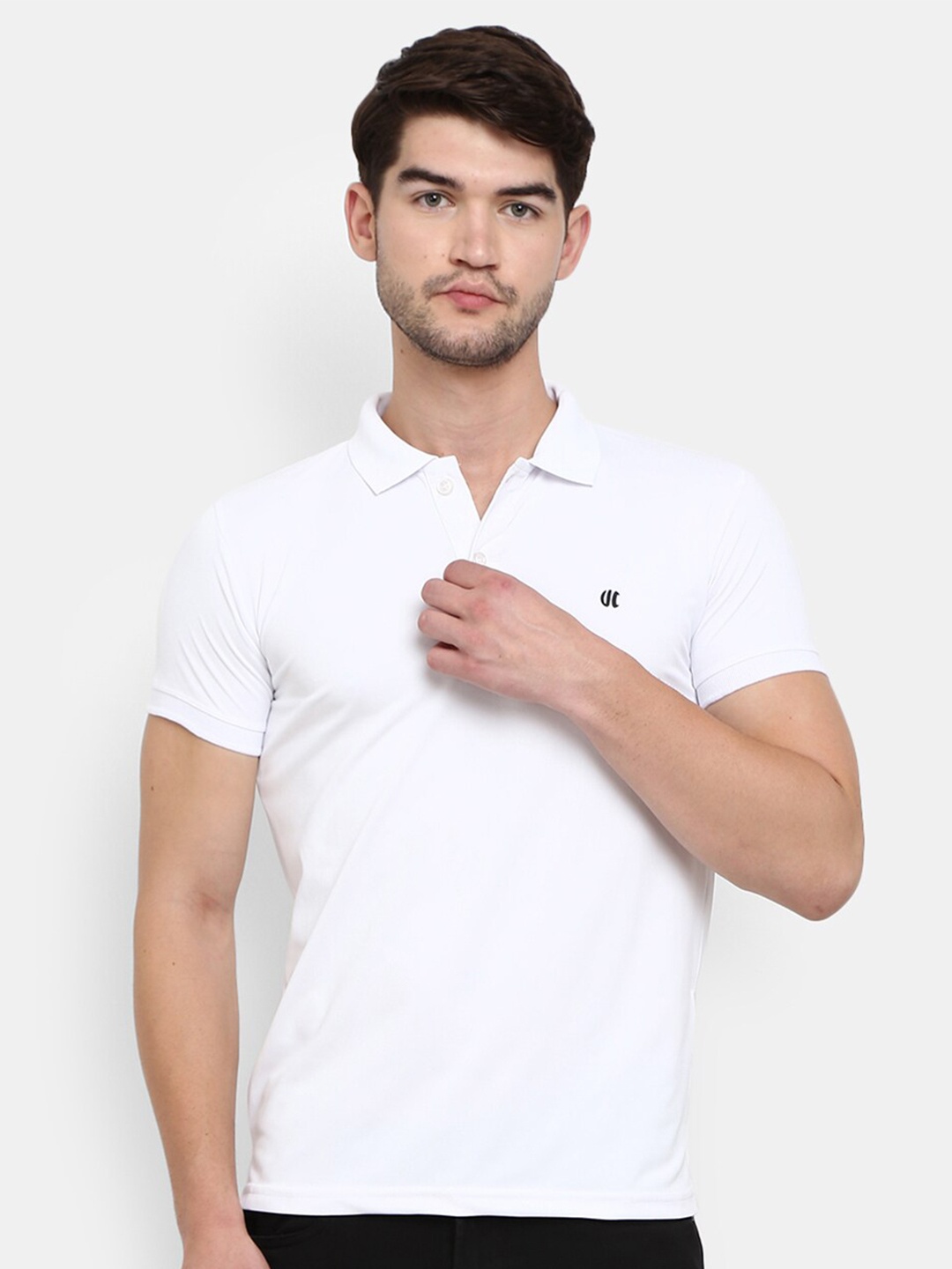 

V-Mart Men White Polo Collar Slim Fit T-shirt
