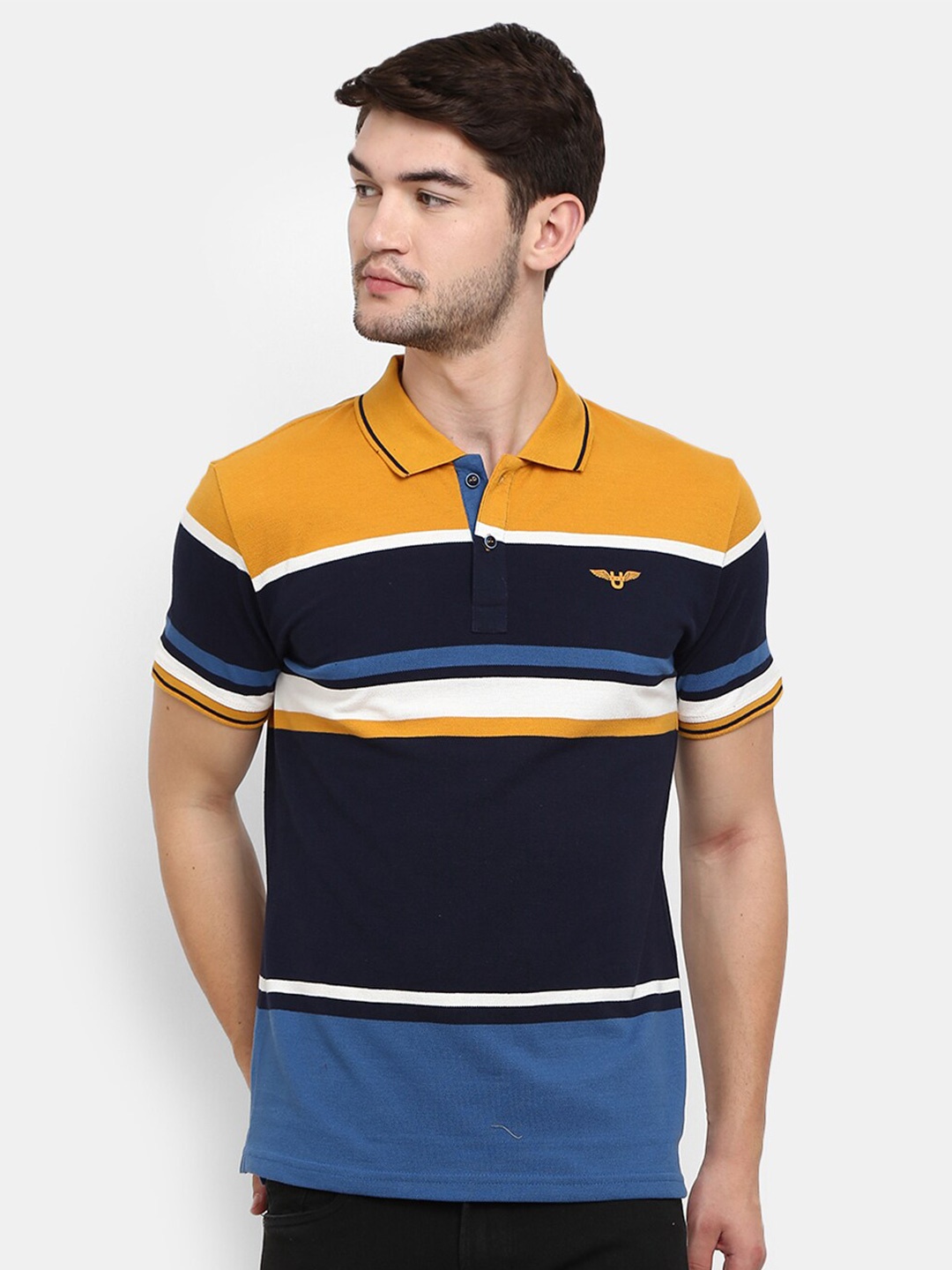 

V-Mart Men Navy Blue Colourblocked Polo Collar T-shirt