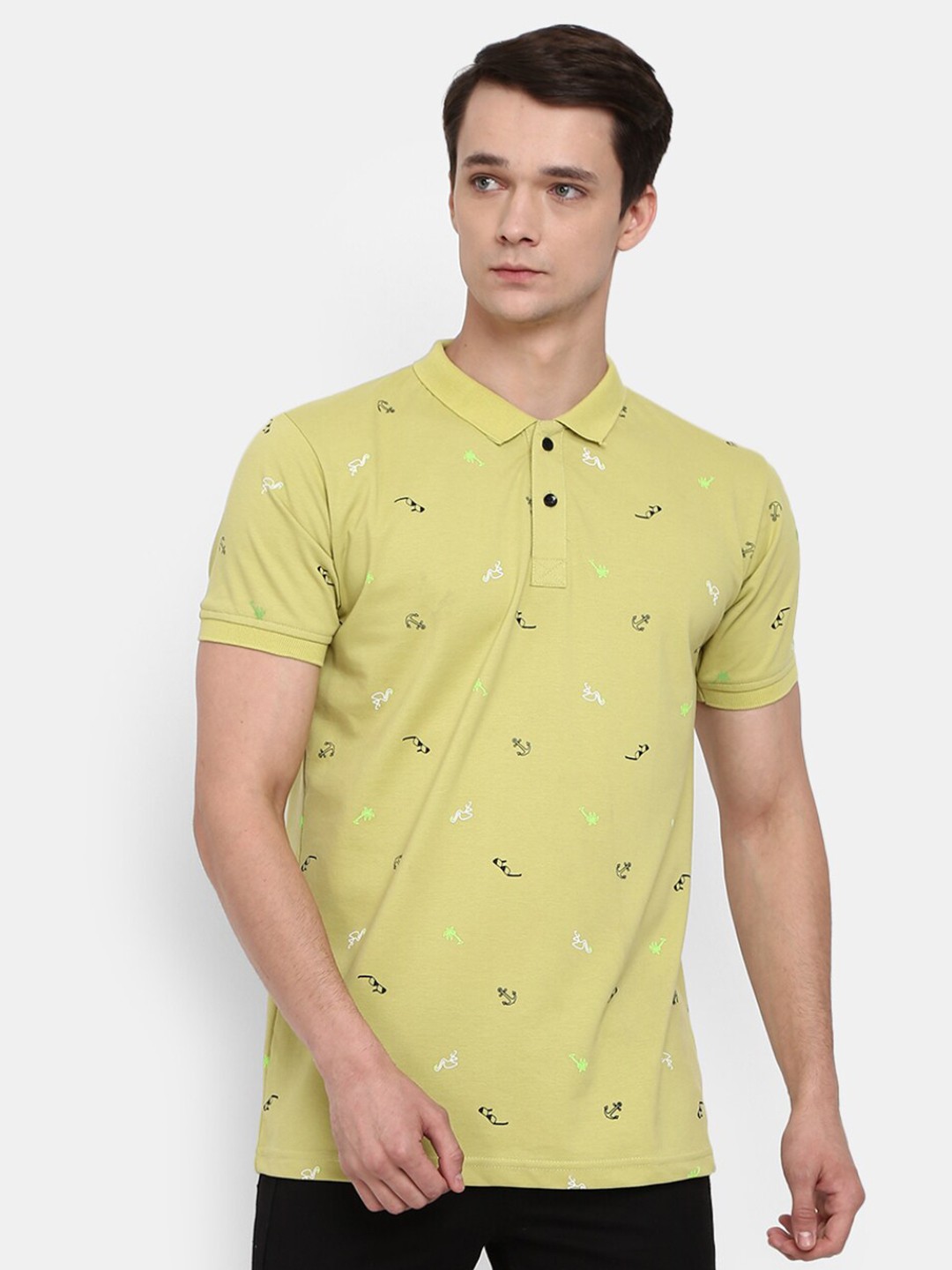 

V-Mart Men Green Printed Henley Neck Tropical T-shirt