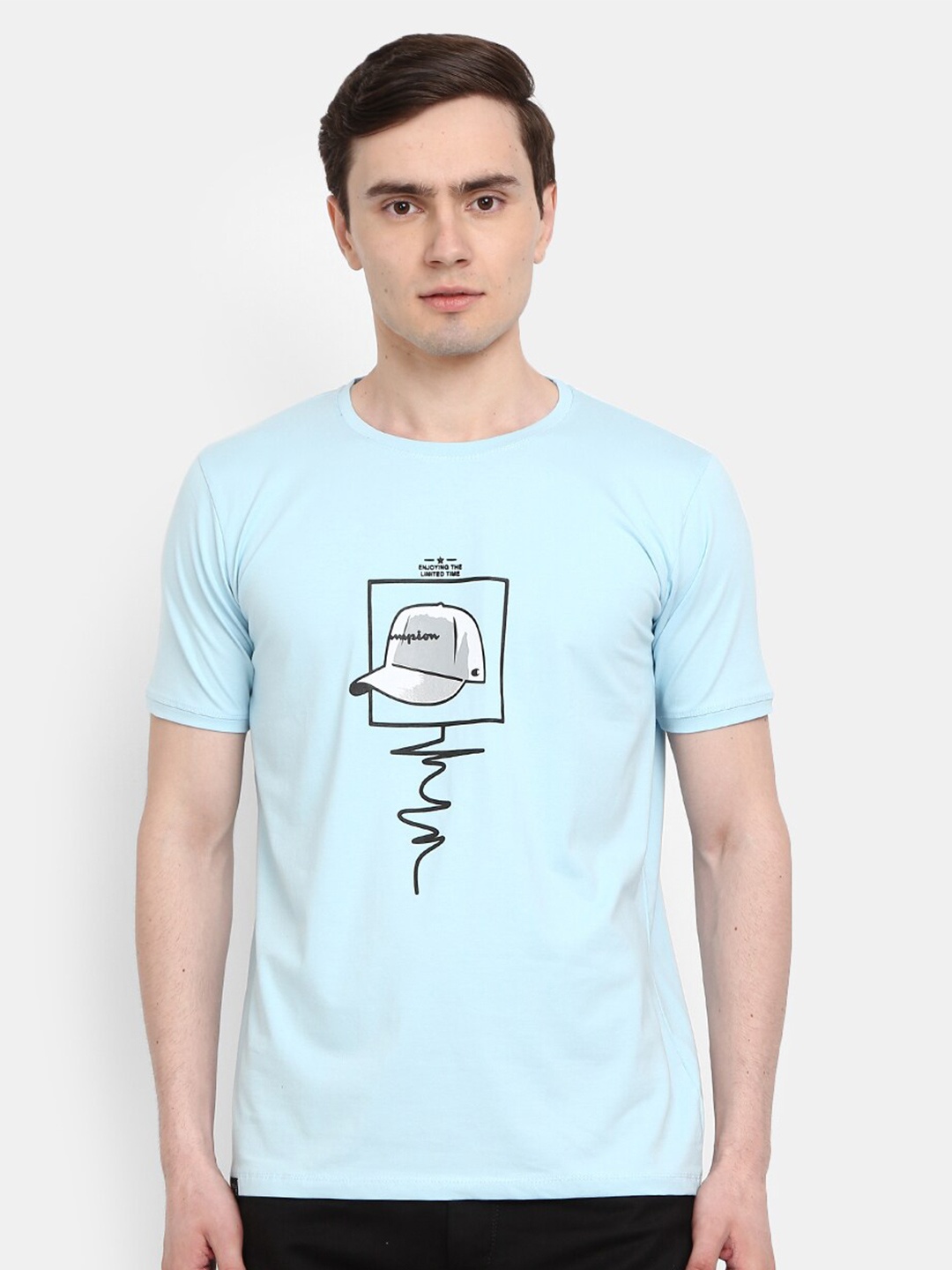 

V-Mart Men Blue Typography Printed T-shirt