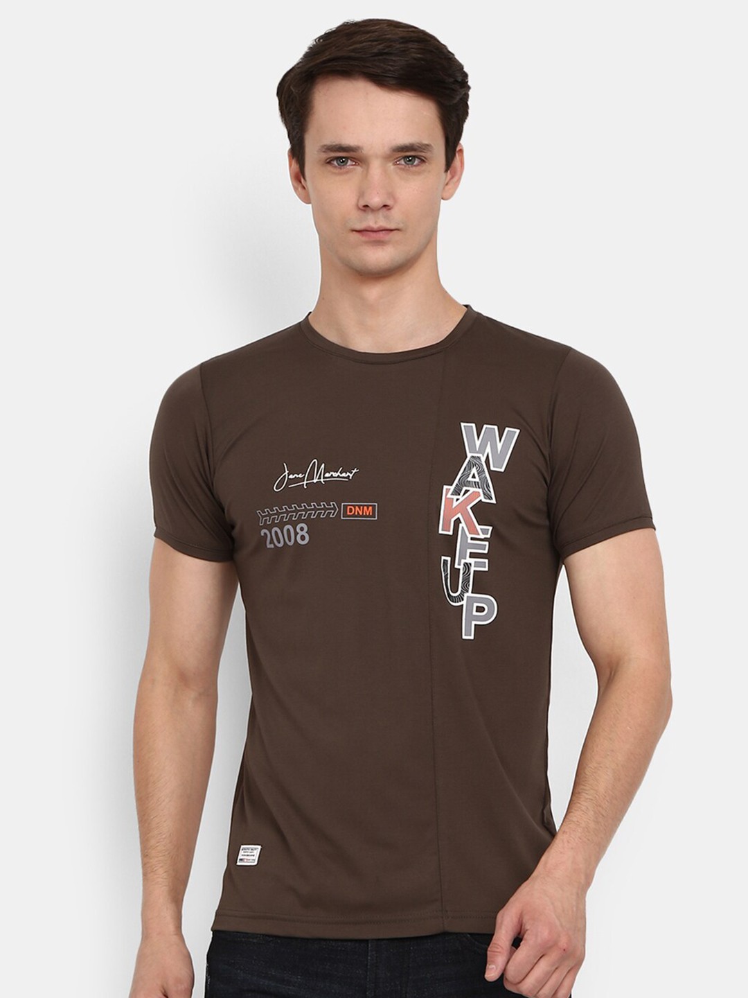 

V-Mart Men Olive Green Typography Printed Applique Slim Fit T-shirt