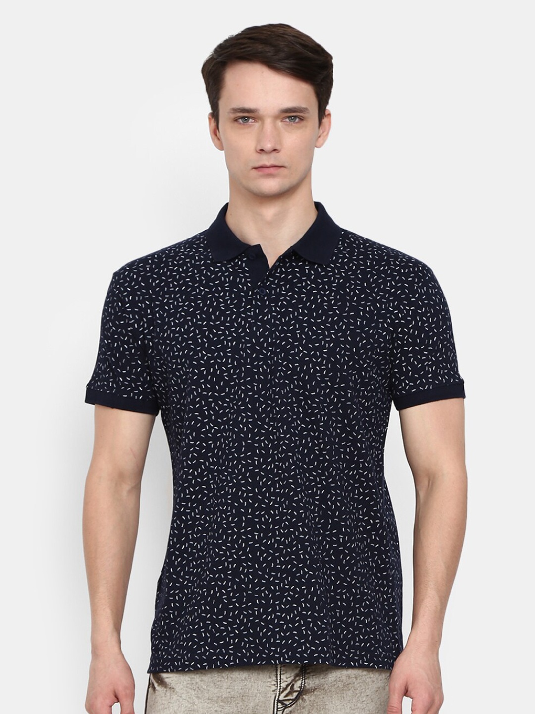 

V-Mart Men Navy Blue Printed Polo Collar T-shirt