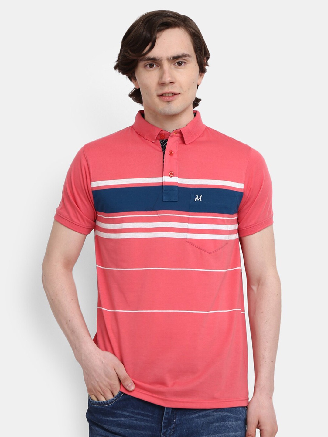 

V-Mart Men Pink Striped High Neck T-shirt