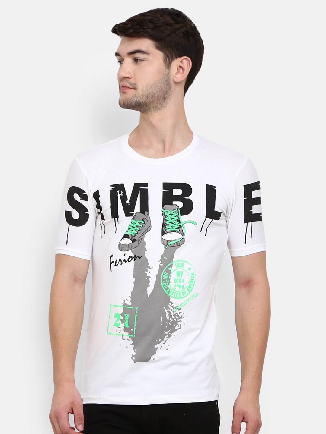 

V-Mart Men White Typography Printed Raw Edge T-shirt