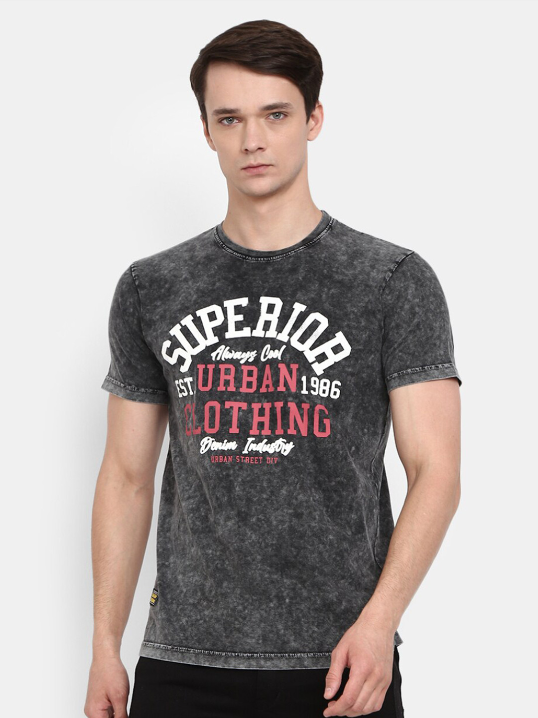 

V-Mart Men Black & black olive Varsity Printed Applique Slim Fit T-shirt