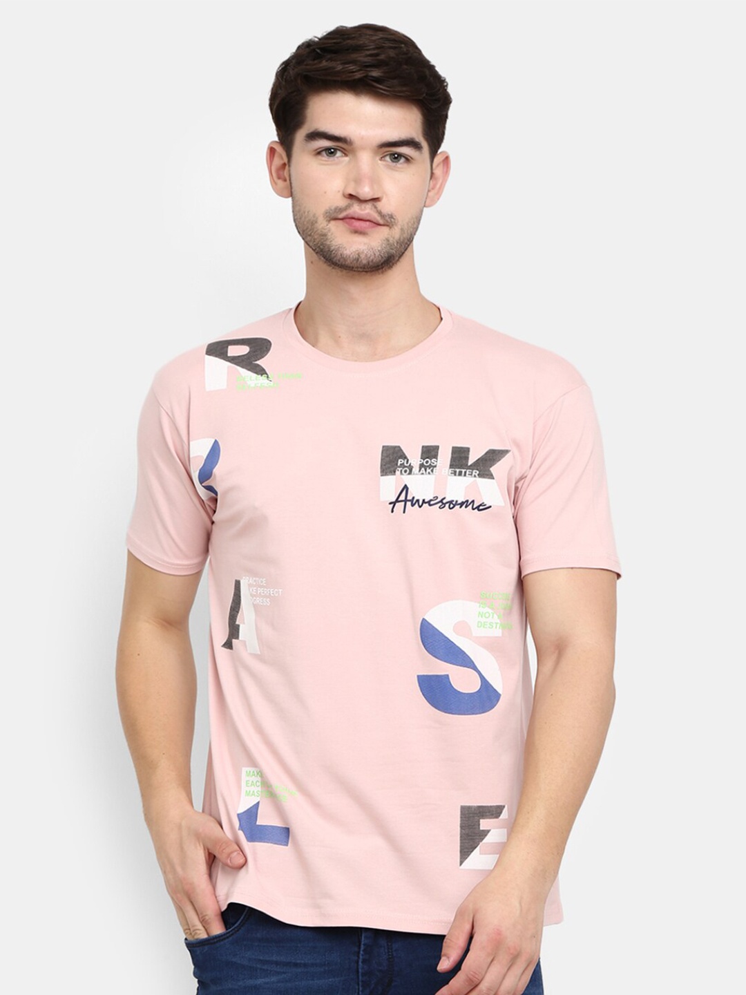 

V-Mart Men Peach-Coloured & misty rose Printed T-shirt
