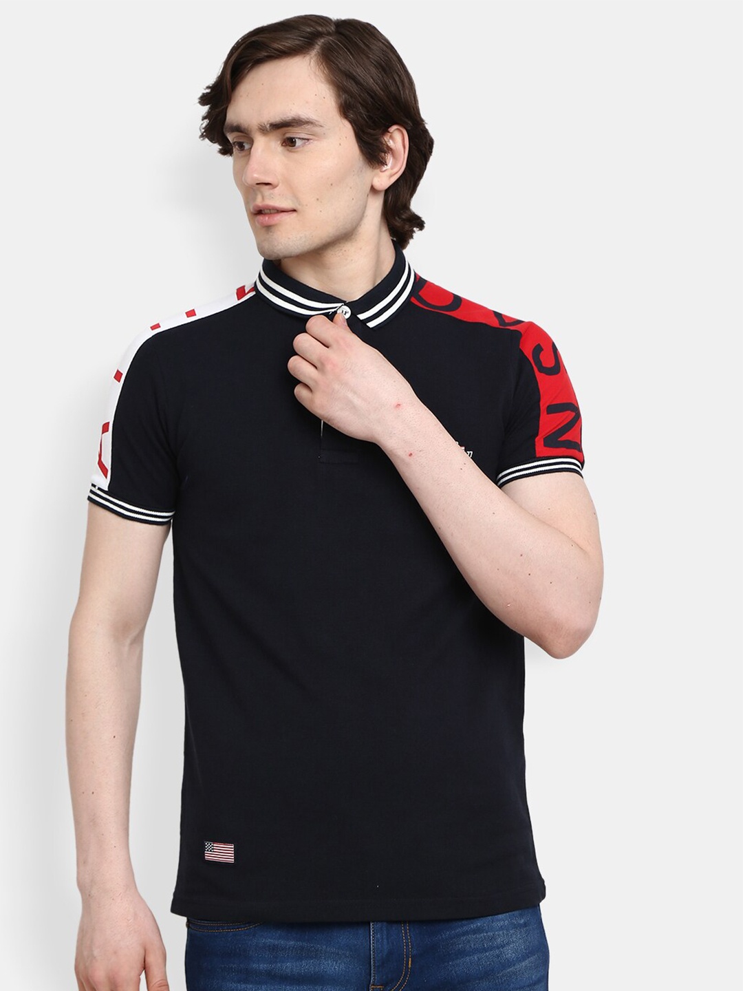 

V-Mart Men Navy Blue Mandarin Collar Slim Fit T-shirt