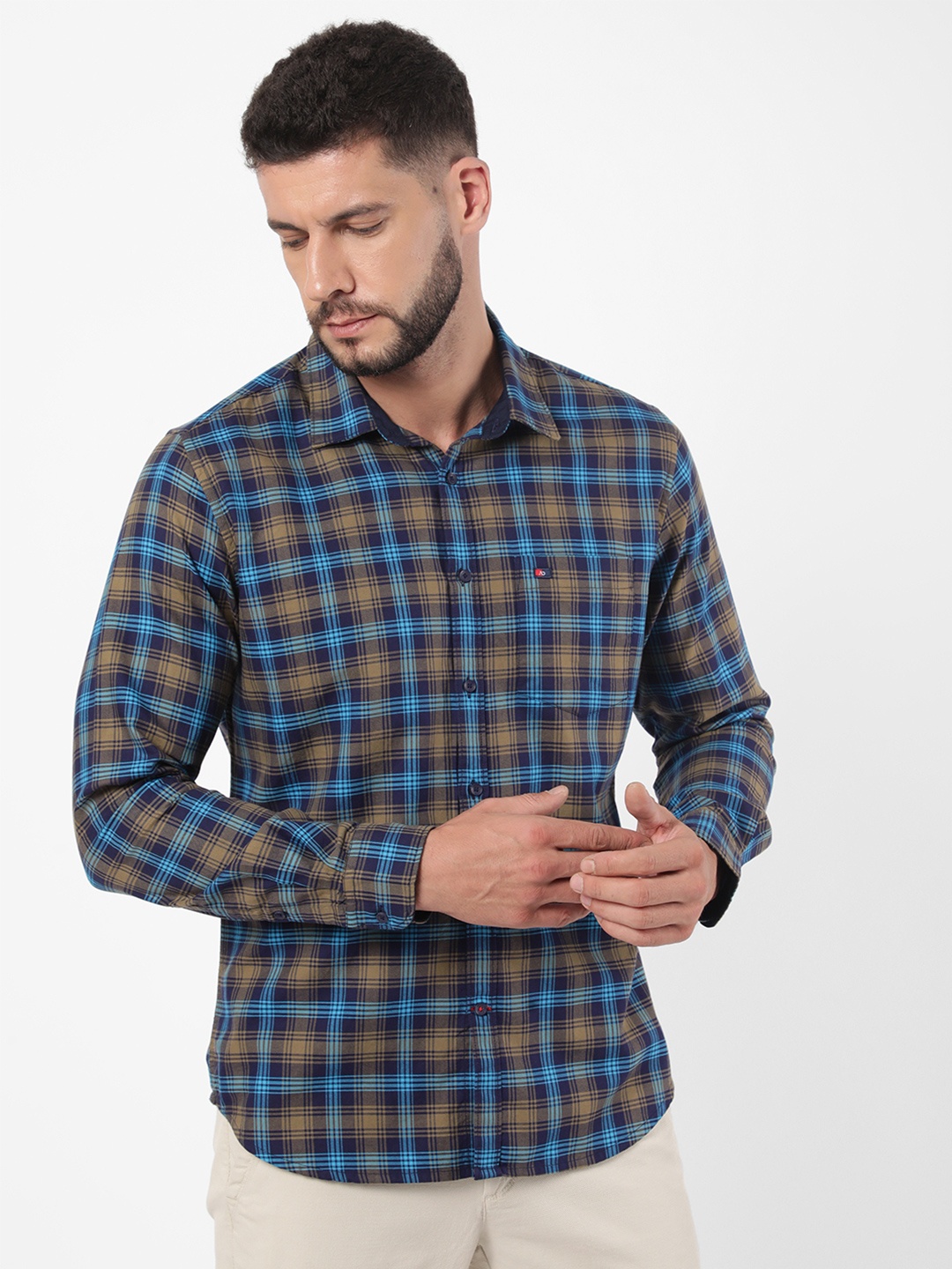 

AD By Arvind Men Blue Slim Fit Tartan Checks Checked Casual Shirt