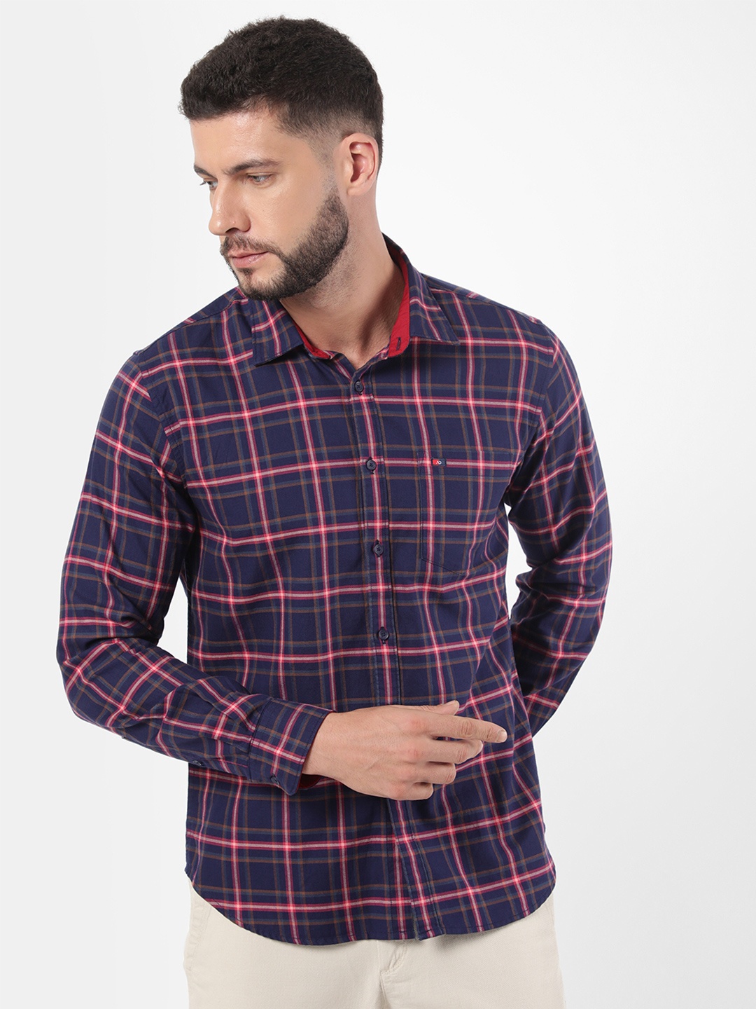 

AD By Arvind Men Navy Blue Slim Fit Tartan Checks Checked Casual Shirt
