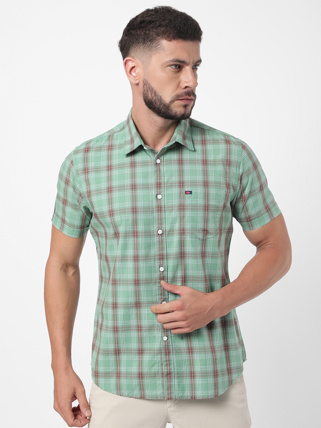 

AD By Arvind Men Green Slim Fit Tartan Checks Checked Casual Shirt