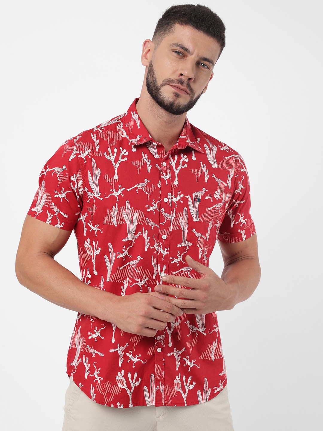 

AD By Arvind Men Red Slim Fit Floral Printed Casual Shirt
