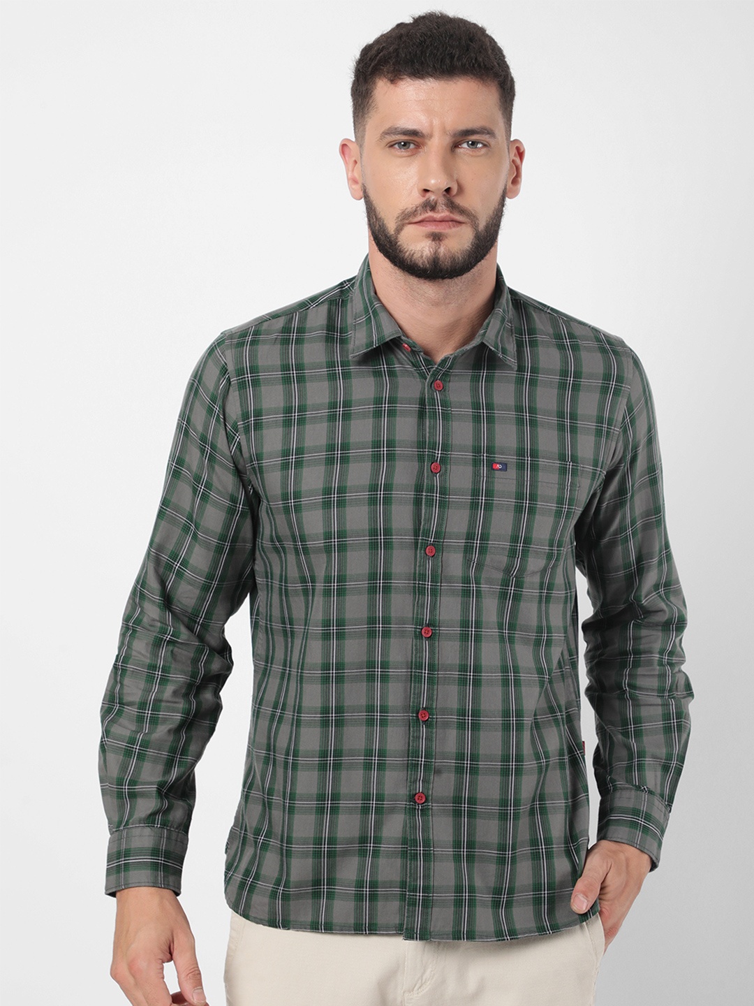 

AD By Arvind Men Grey Slim Fit Tartan Checks Checked Casual Shirt