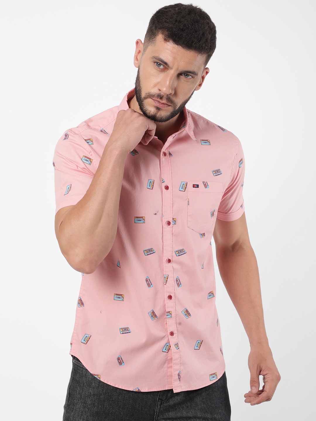 

AD By Arvind Men Pink Slim Fit Printed Casual Shirt