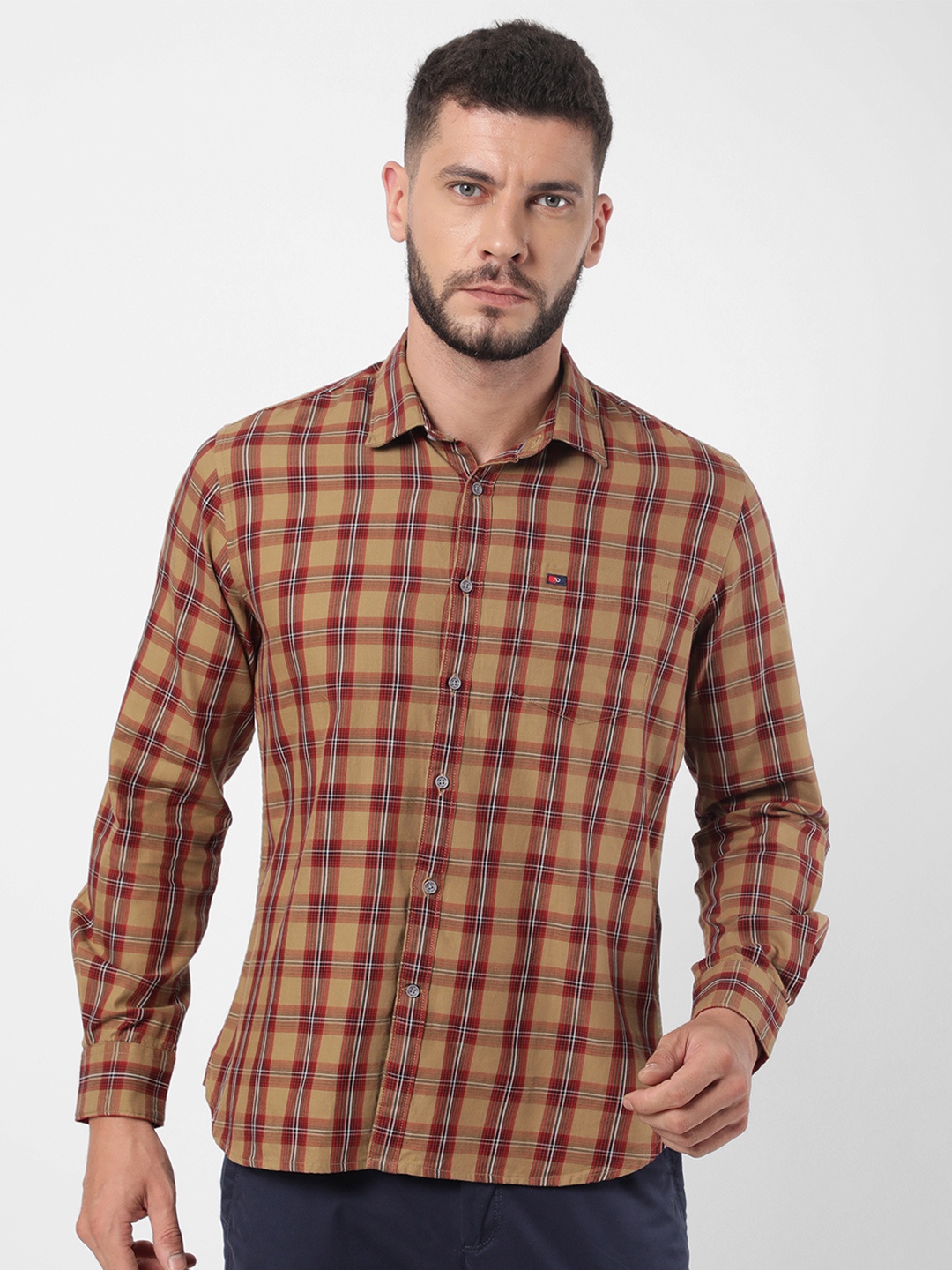 

AD By Arvind Men Khaki Slim Fit Tartan Checks Checked Casual Shirt