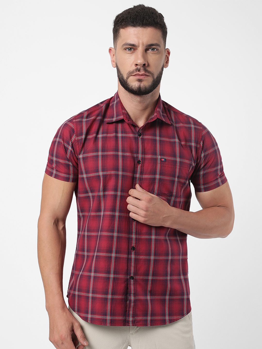 

AD By Arvind Men Red Slim Fit Tartan Checks Checked Casual Shirt