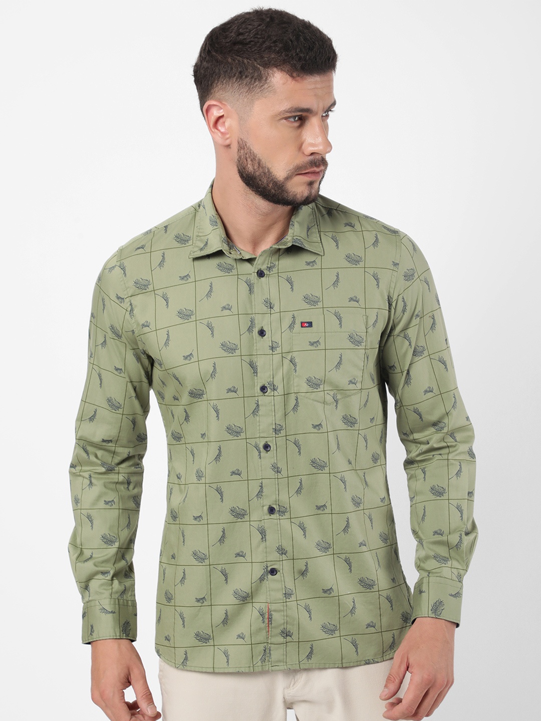 

AD By Arvind Men Olive Green Slim Fit Printed Casual Shirt
