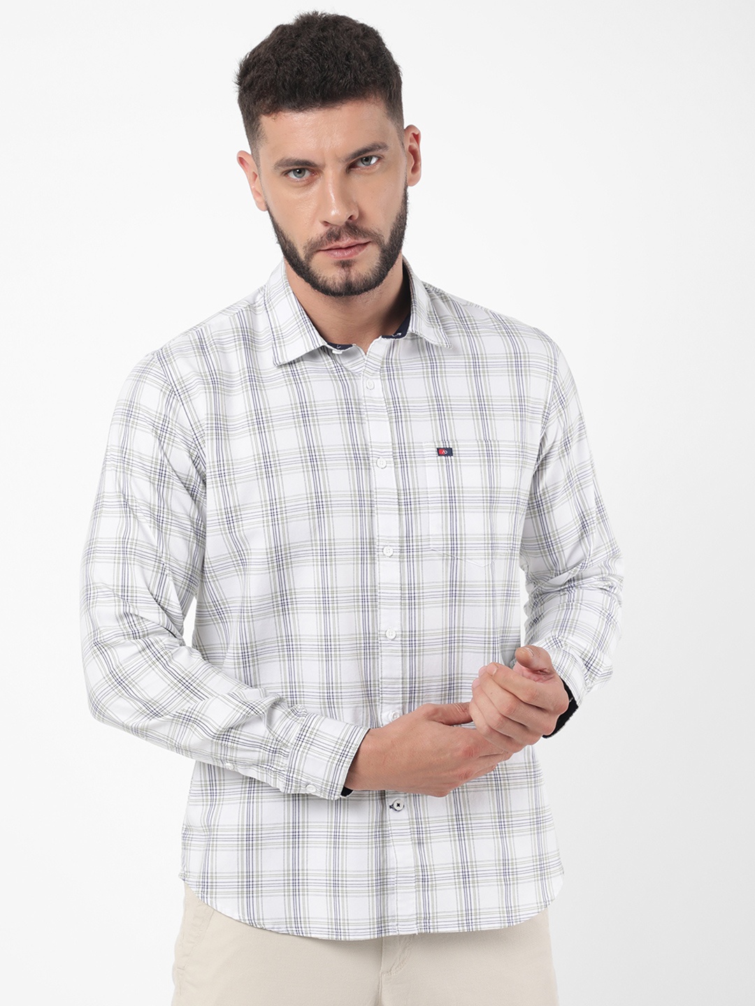 

AD By Arvind Men White Slim Fit Gingham Checks Checked Casual Shirt