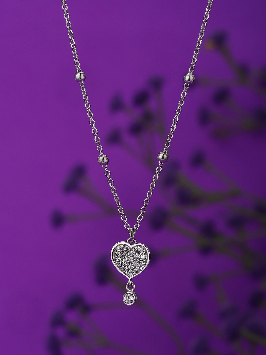 

VANBELLE Silver-Toned & White Sterling Silver Rhodium-Plated Handcrafted Necklace