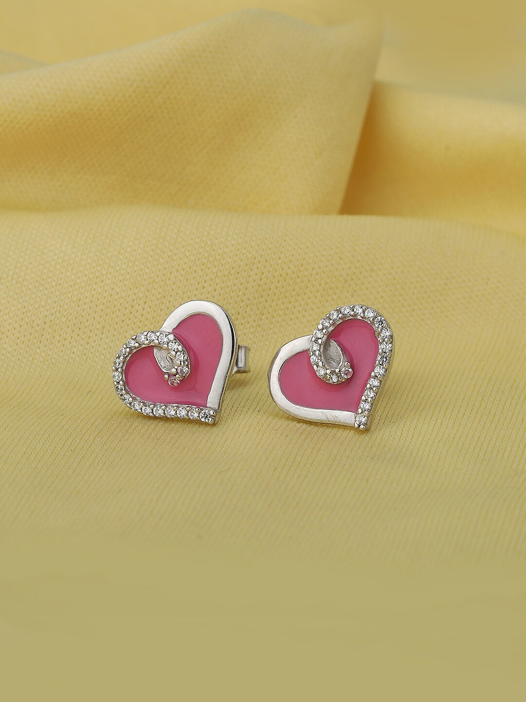 

VANBELLE Silver-Toned Heart Shaped Studs Earrings