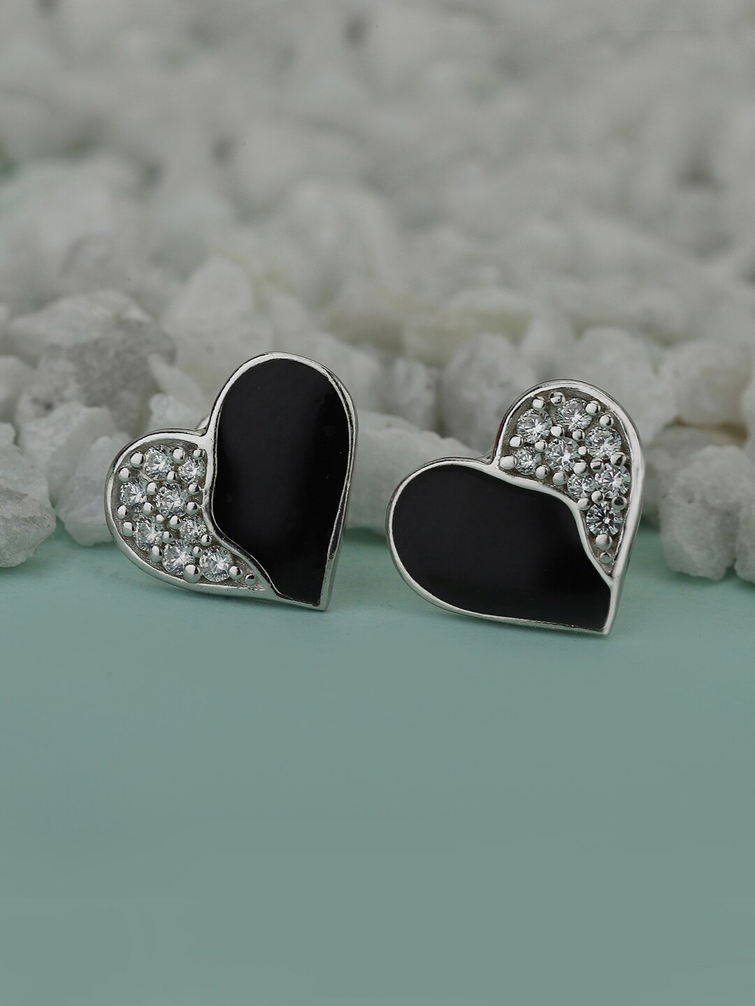 

VANBELLE Silver-Toned Heart Shaped Studs Earrings