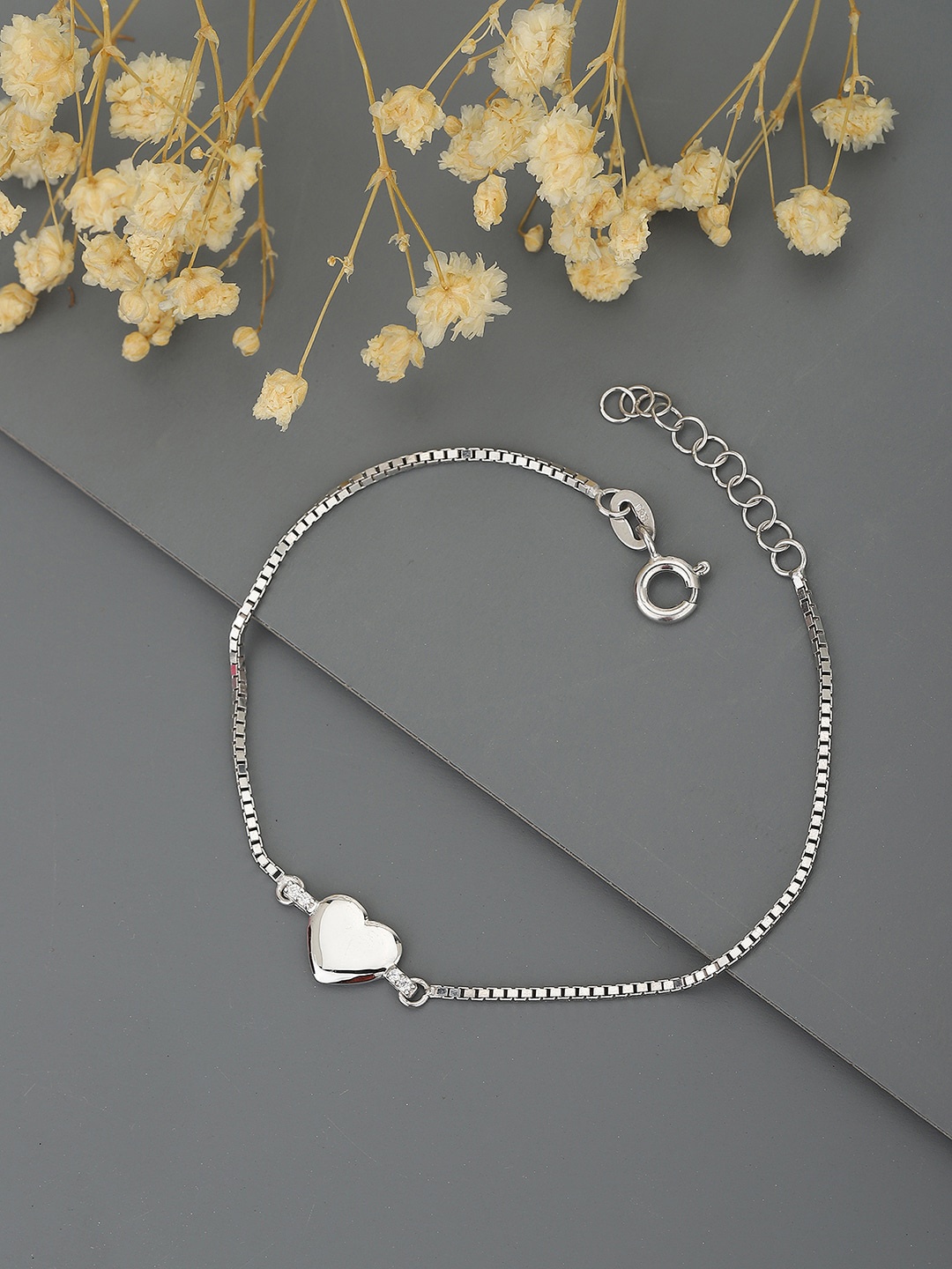 

VANBELLE Women Silver-Toned Sterling Silver Cubic Zirconia Rhodium-Plated Charm Bracelet
