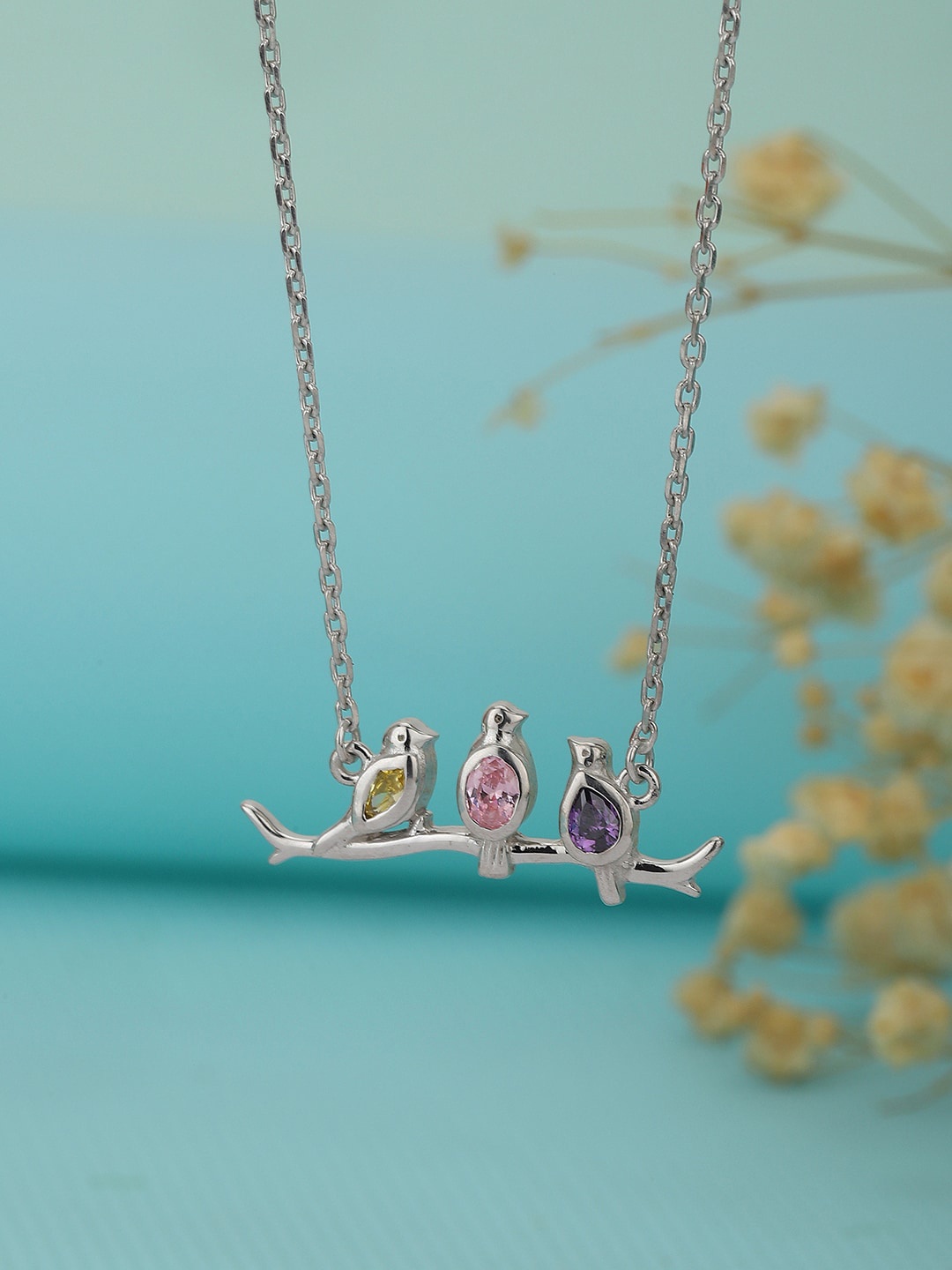 

VANBELLE Silver-Toned & Purple Sterling Silver Rhodium-Plated Handcrafted Necklace