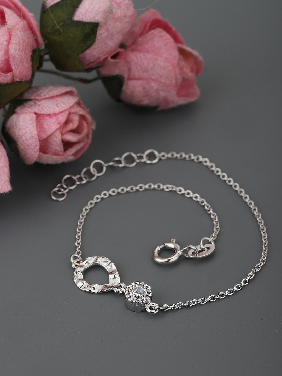 

VANBELLE Women Silver-Toned Rhodium-Plated Sterling Silver Cubic Zirconia Handcrafted Link Bracelet